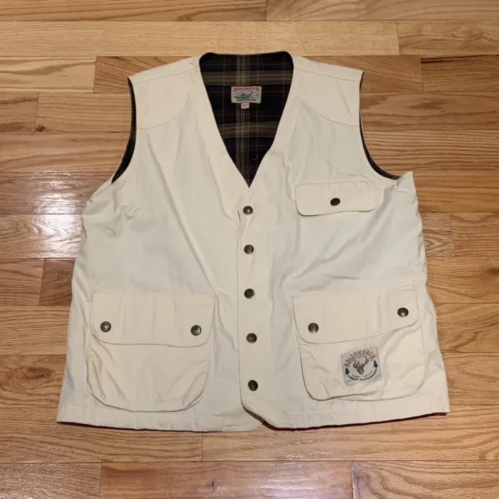 Adirondack by Saville Row Men's L Snap-Front Flannel Lined Ivory Vest, Vintage